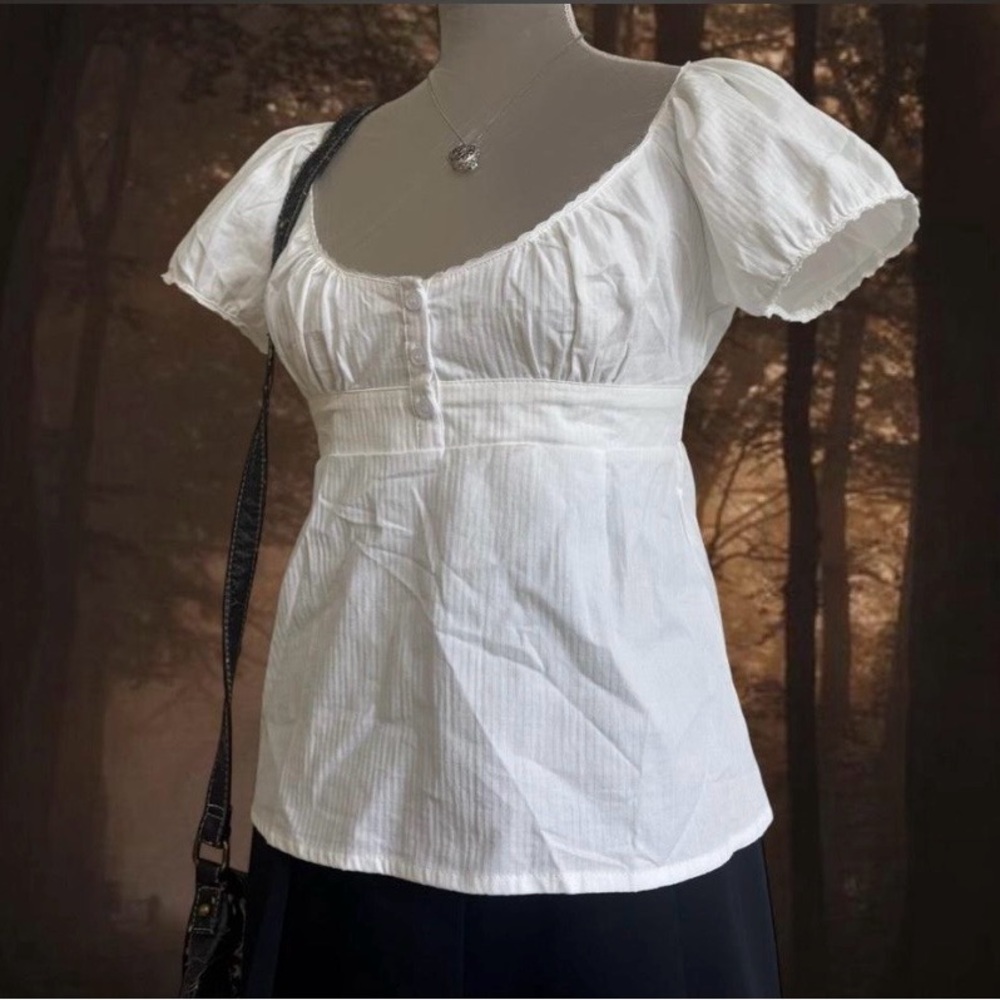 Brandy Melville White Puff Sleeve Blouse